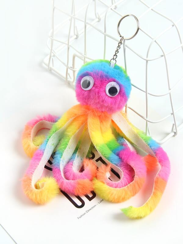 1pc Striped Octopus Plush Ball Keychain, Key Chain Accessory Car Accessories Bag Charm School