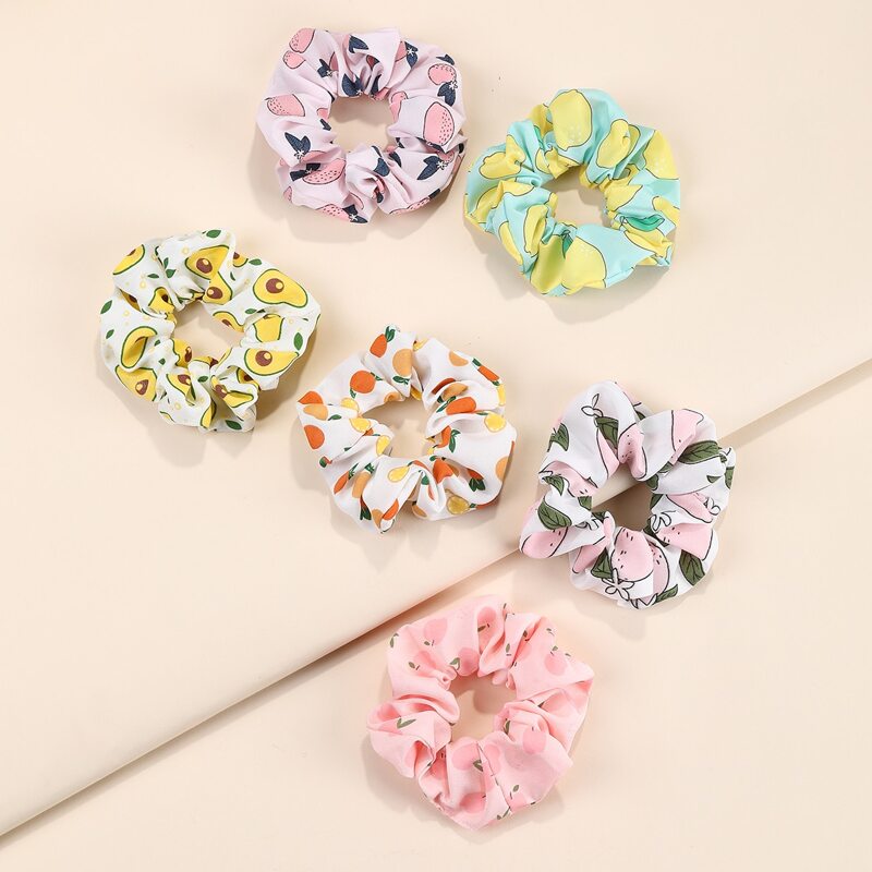 

6pcs Fruit Print Scrunchie, Multicolor