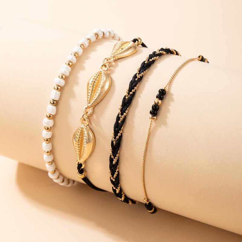 

4pcs Shell Decor Anklet, Gold
