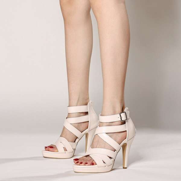 

Minimalist Cross Strappy Stiletto Heeled Sandals, Apricot