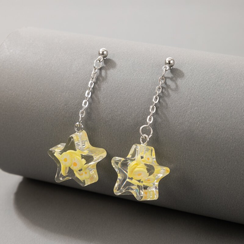 

Flower & Star Drop Earrings, Silver