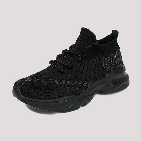 

Men Lace Up Decor Knit Running Shoes, Black