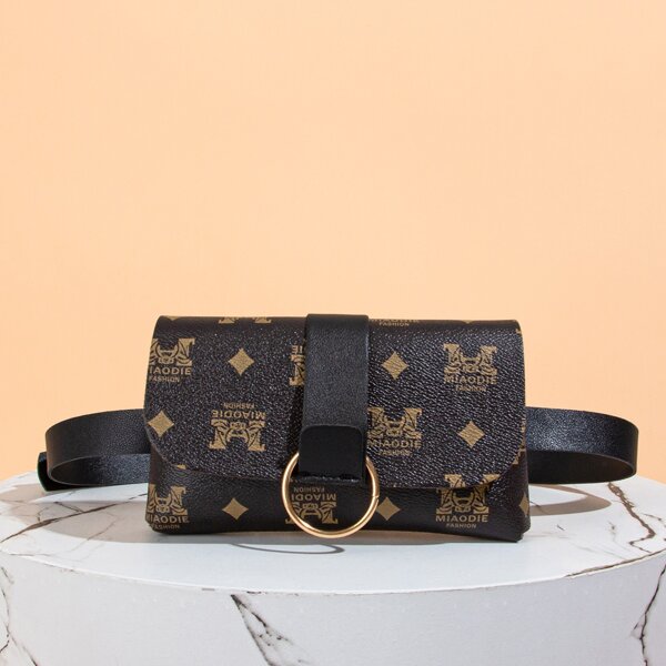 

Letter Graphic Flap Belt Bag, Coffee brown