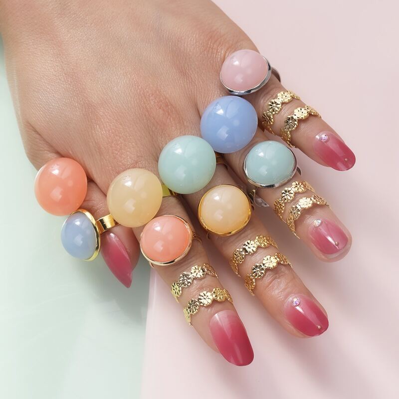 

17pcs Gemstone Decor Ring, Multicolor