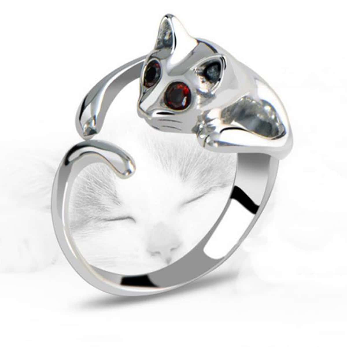 

1pc Cat Design Ring, Silver