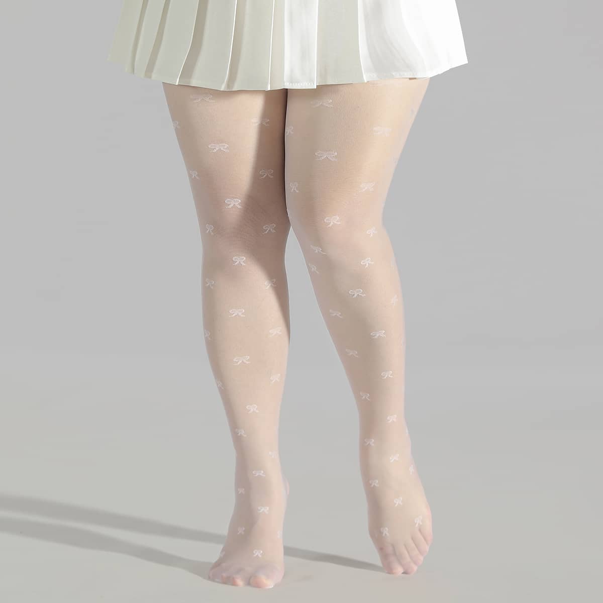 

Bow Knot Print Plus Size Tights, White