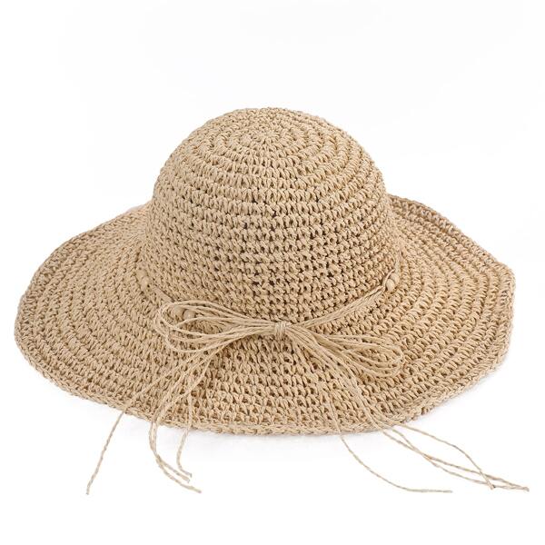 

Bow Knot Decor Straw Hat, Beige