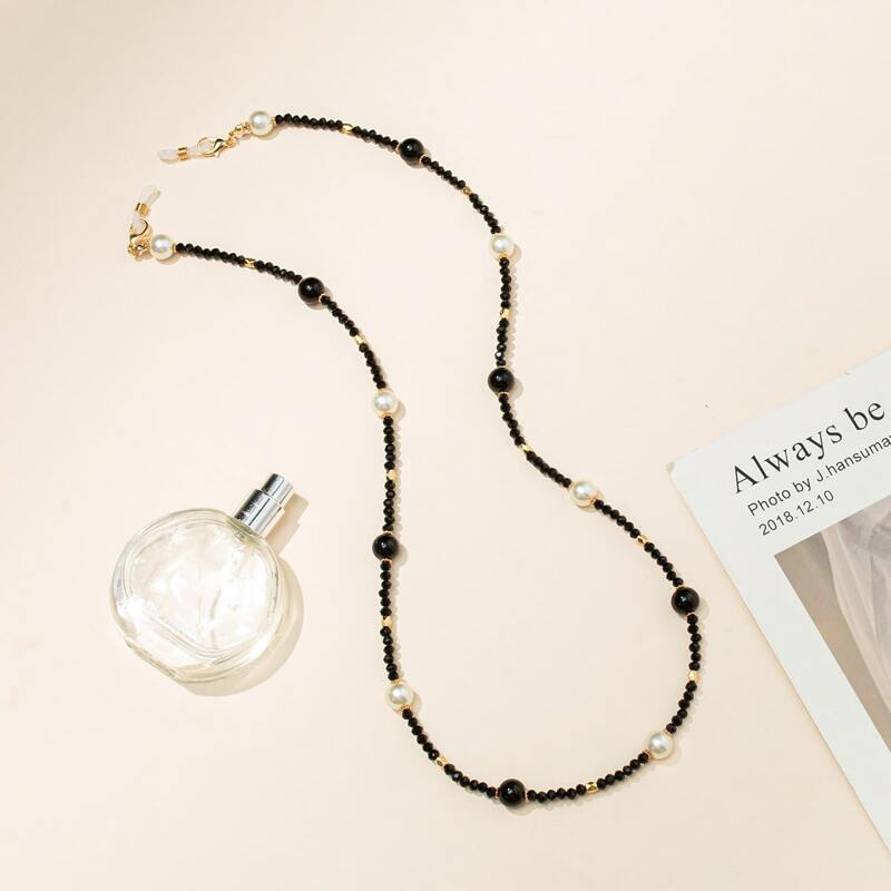 

Faux Pearl Decor Glasses Chain, Black