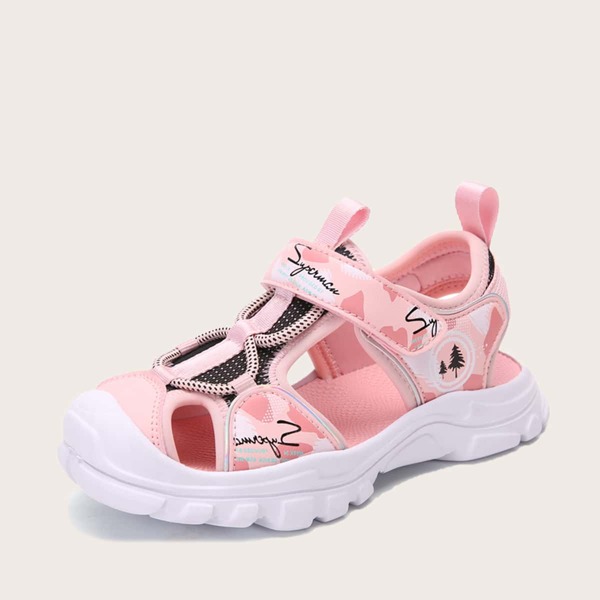 

Girls Letter Graphic Velcro Strap Sandals, White