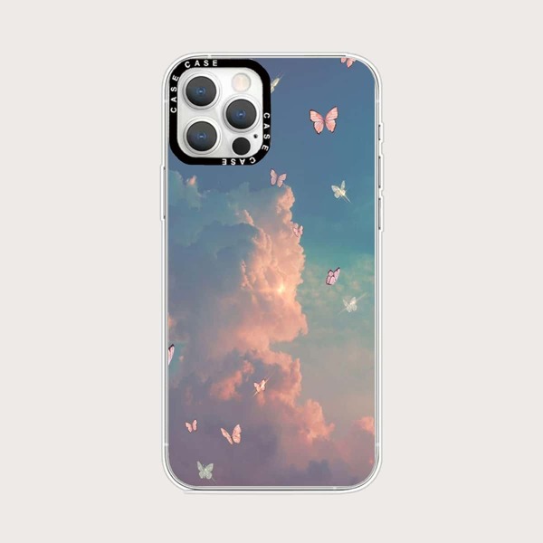 

Cloud & Butterfly Print Phone Case, Multicolor