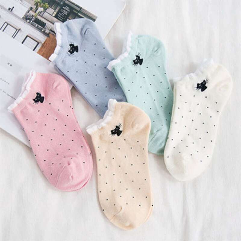 

5pairs Polka Dot Ankle Socks, Multicolor