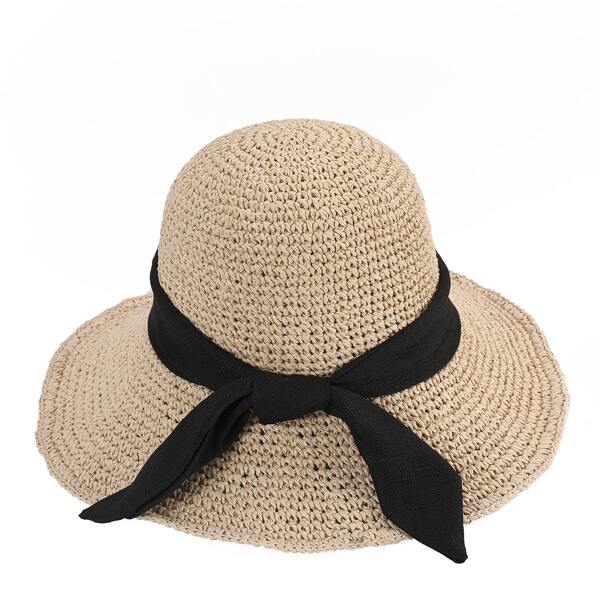 

Knot Design Straw Hat, Beige