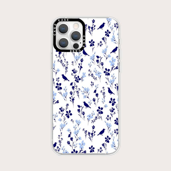 

Floral & Bird Print Phone Case, Purple