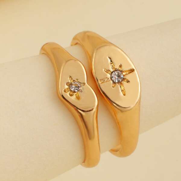 

2pcs Rhinestone Decor Ring, Gold