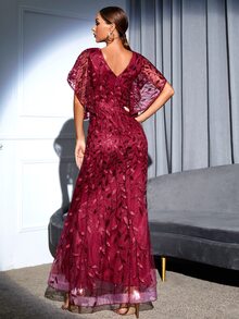 Vestido Bordado Liso Glamour - Rosa Roja - Ver 2