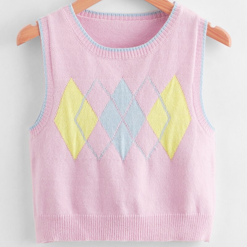 

Argyle Pattern Sweater Vest, Pink