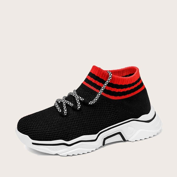 

Boys Lace Up Decor Running Shoes, Black