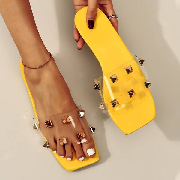 

Clear Spiked Decor Slide Sandals