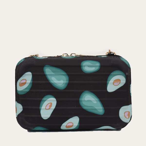 

Fruit Graphic Chain Box Bag, Black