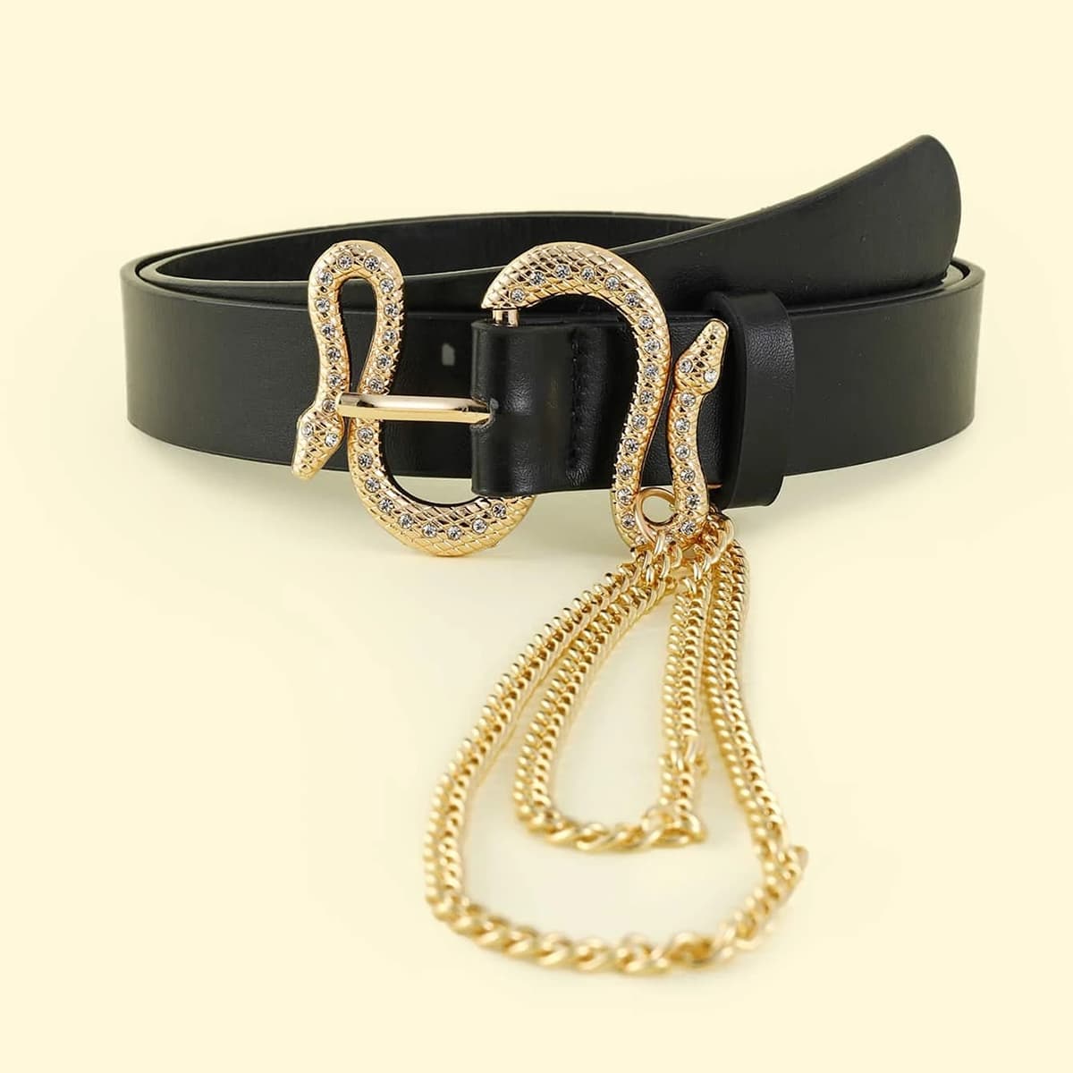 

Rhinestone Snake Buckle Belt, Black