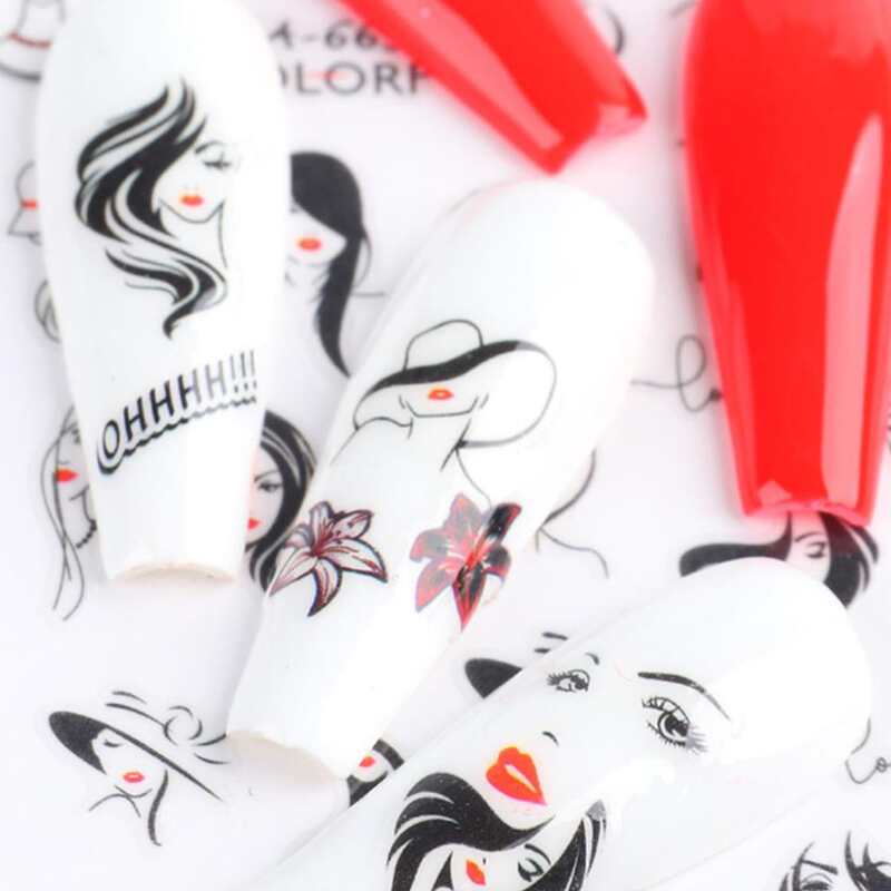

1sheet Figure Nail Sticker, Black