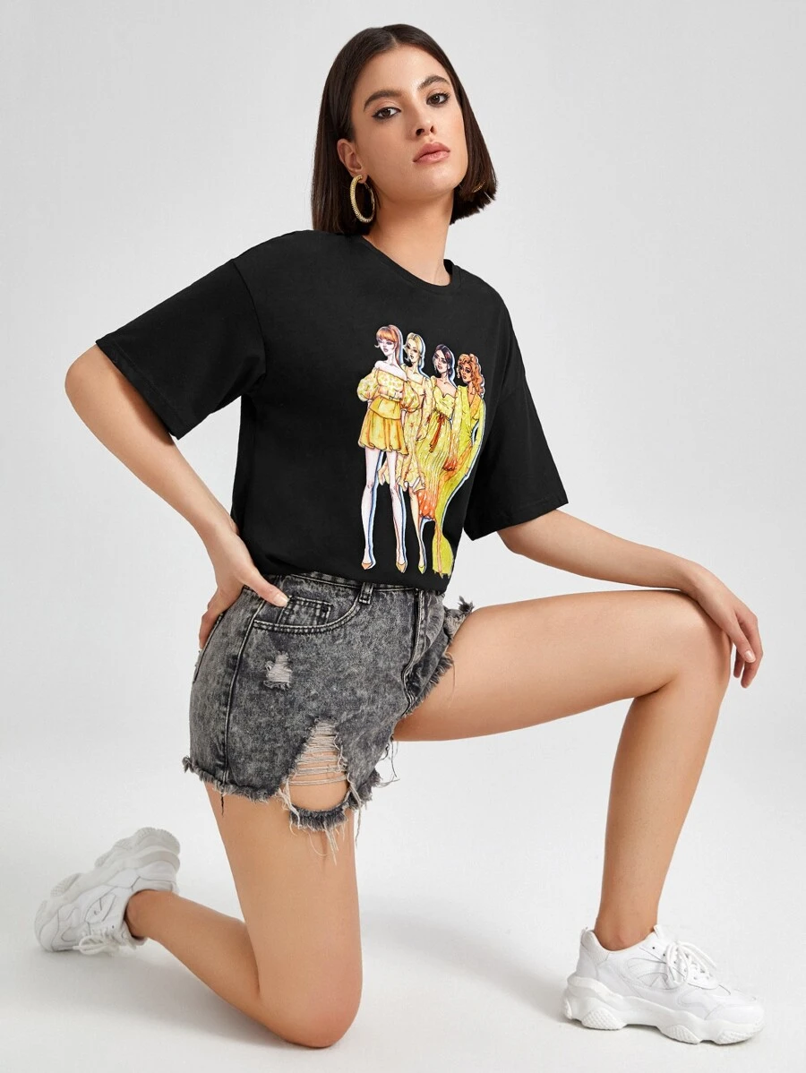 Sveta Figure Graphic Top - Black - View 1