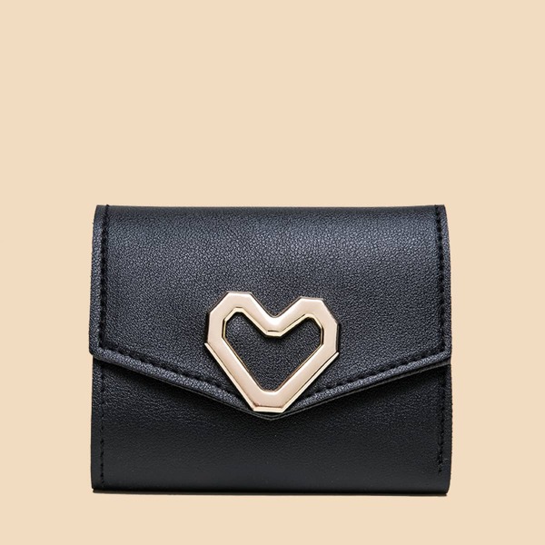 

Metal Heart Detail Small Wallet, Black