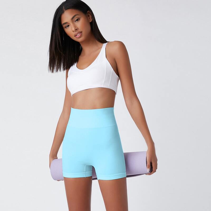 

Seamless Wide Band Waist Sports Shorts, Baby blue