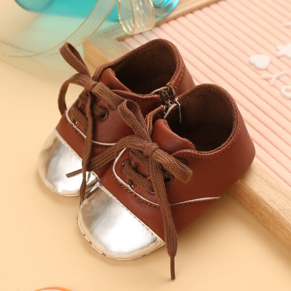 

Baby Boy Metallic Lace Up Front Sneakers, Brown