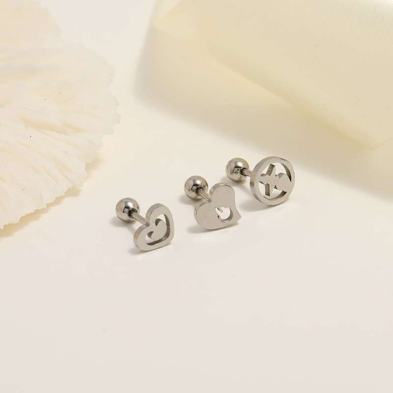 

3pcs Heart Design Nose Stud, Silver