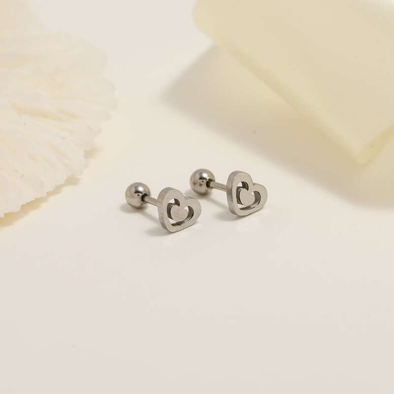 

Heart Stud Earrings, Silver
