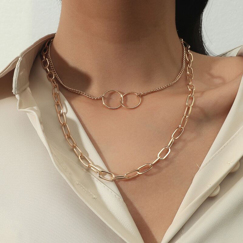 

Ring Layered Chain Necklace, Gold