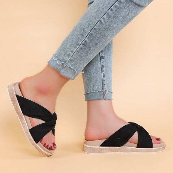 

Minimalist Knot Decor Slide Sandals, Black