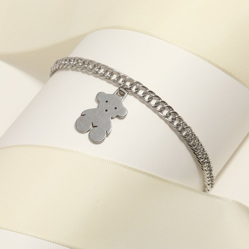 

1pc Bear Decor Anklet, Silver