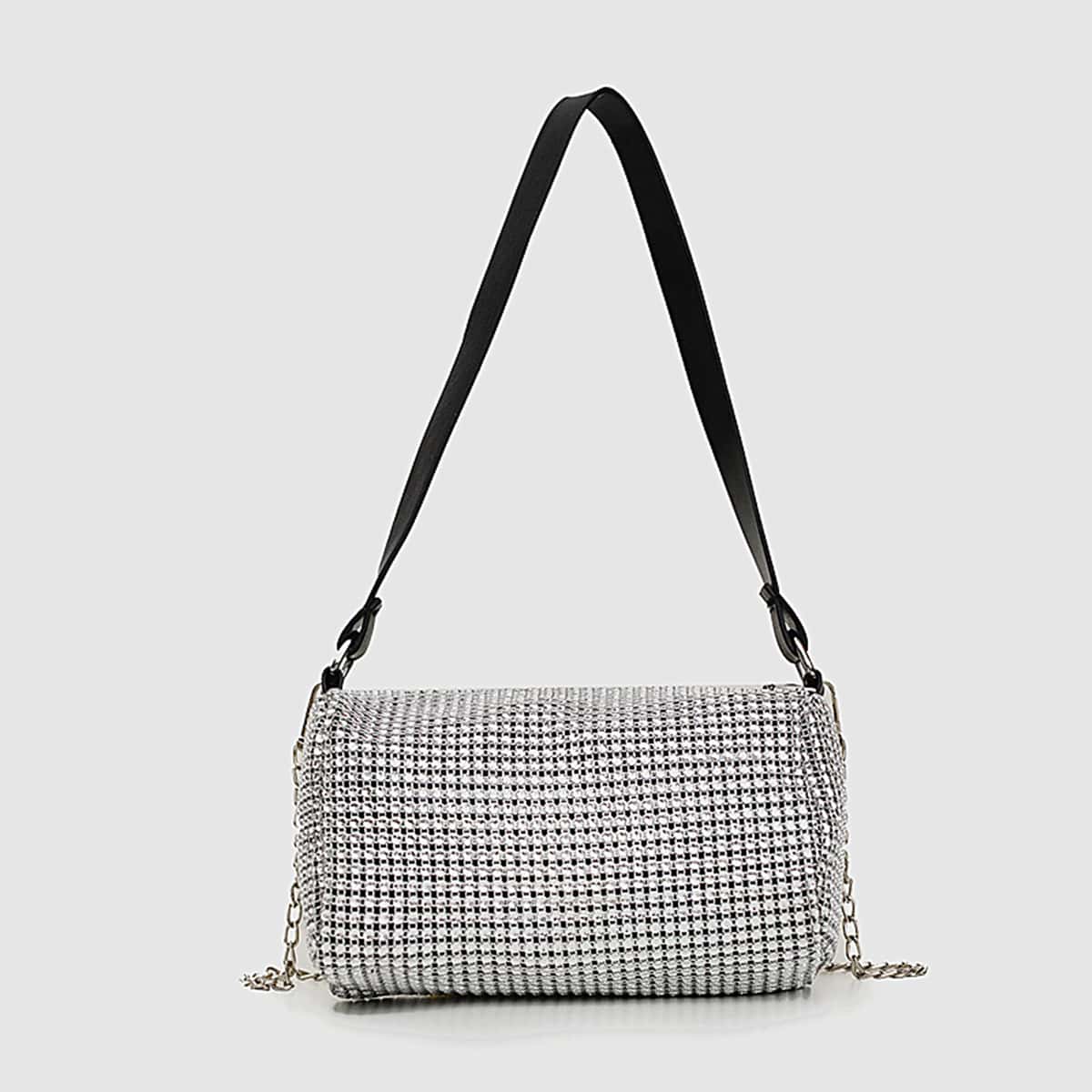 

Rhinestone Chain Shoulder Bag, Silver