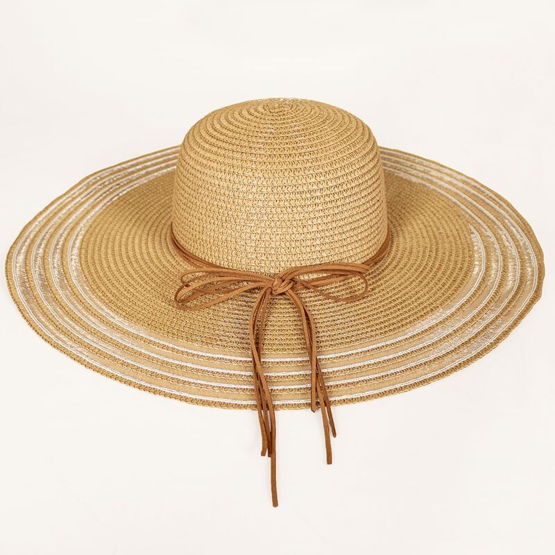 

Bow Knot Striped Straw Hat, Khaki