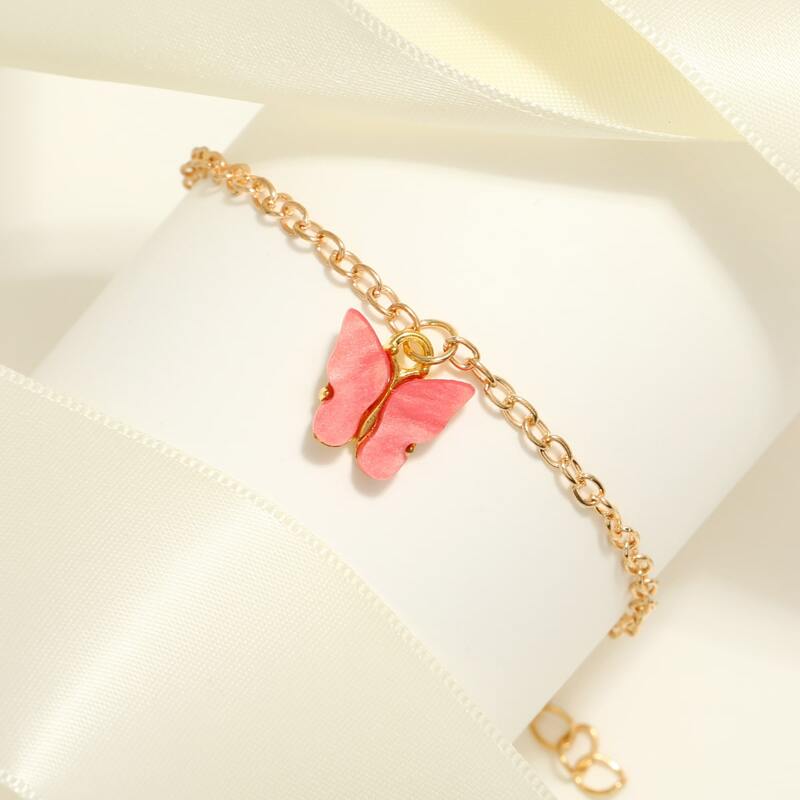 

Butterfly Chain Bracelet, Hot pink