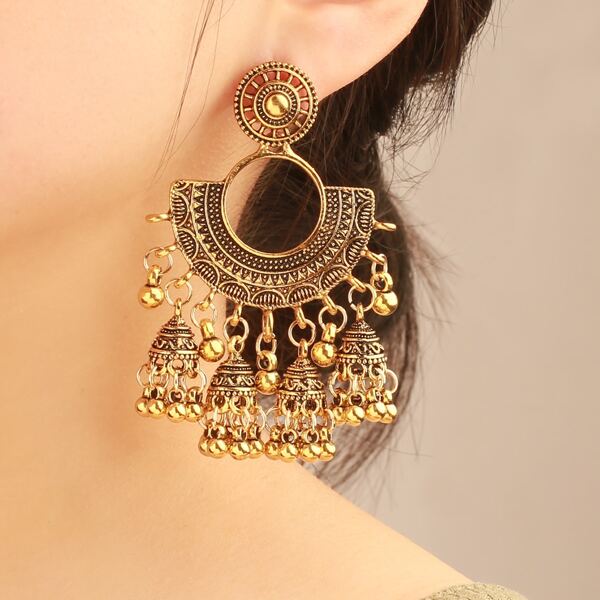 

Vintage Jhumka Earrings, Gold