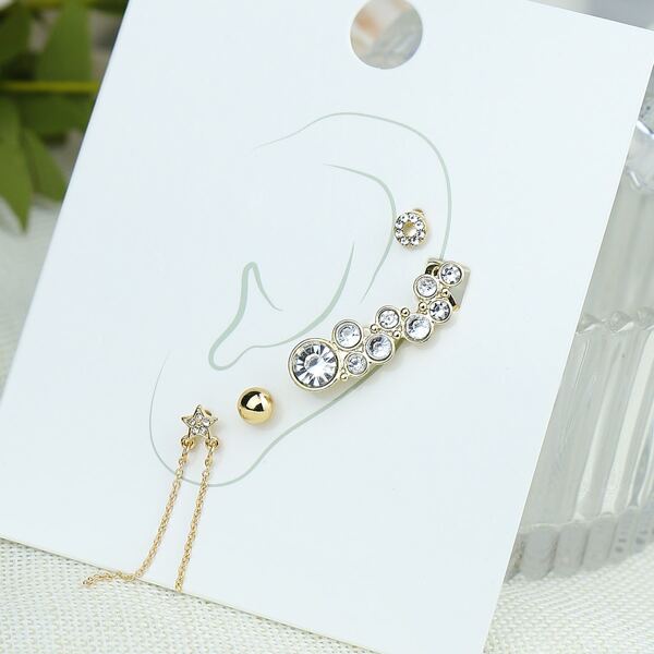 

4pcs Star Decor Earrings Set, Gold