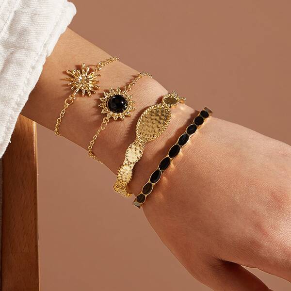 

4pcs Simple Bracelet, Gold