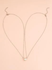 2入組心形吊墜項鍊 - 銀色 - 查看 3