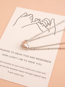 2入組心形吊墜項鍊 - 銀色 - 查看 4