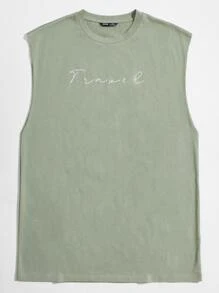 GENTILAND Men Letter Graphic Tank Top - Mint Green - View 1
