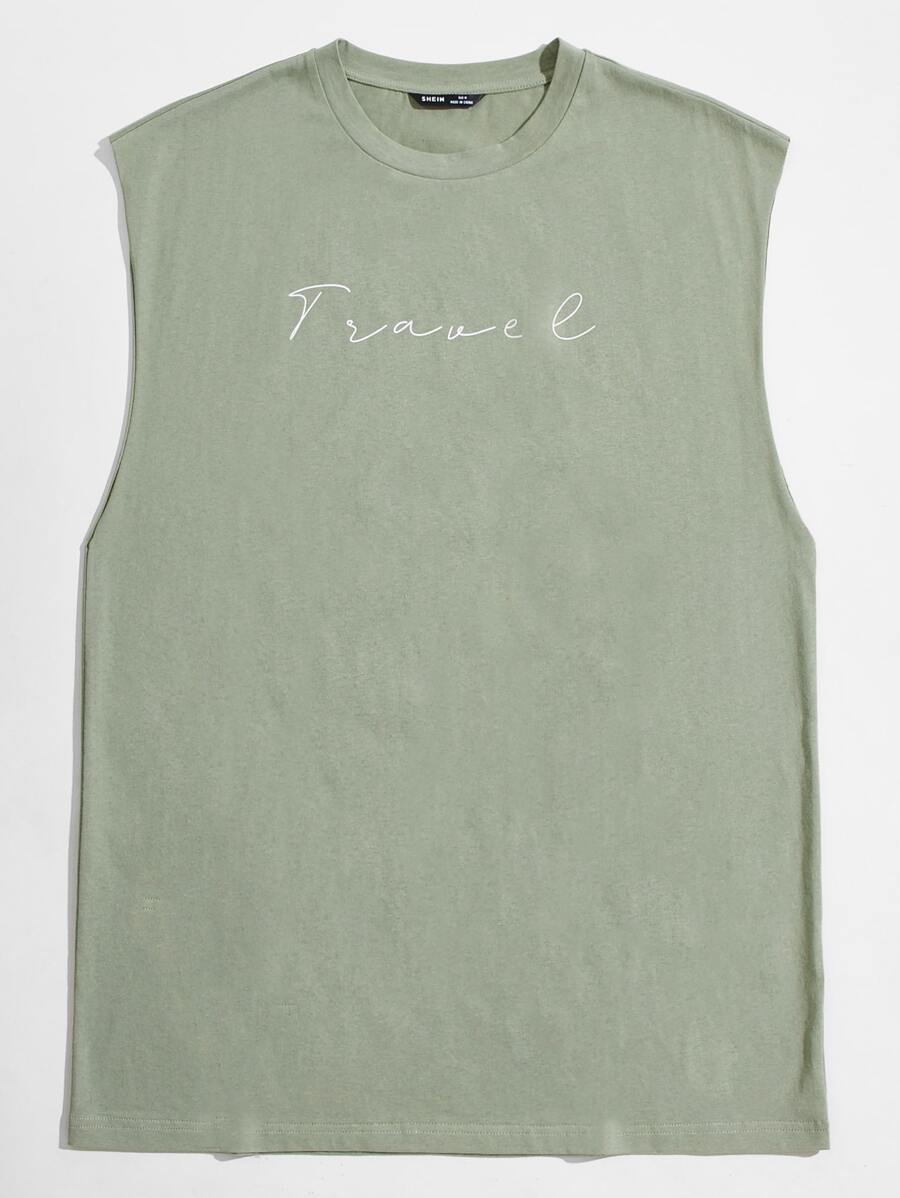 GENTILAND Men Letter Graphic Tank Top - Mint Green - View 1