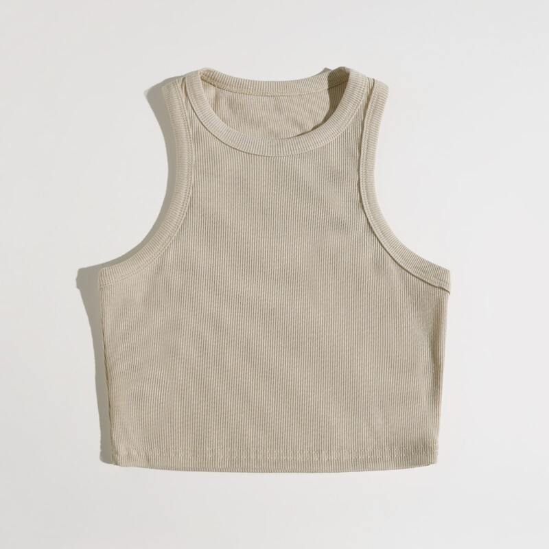 

Solid Ribbed Tank Top, Beige