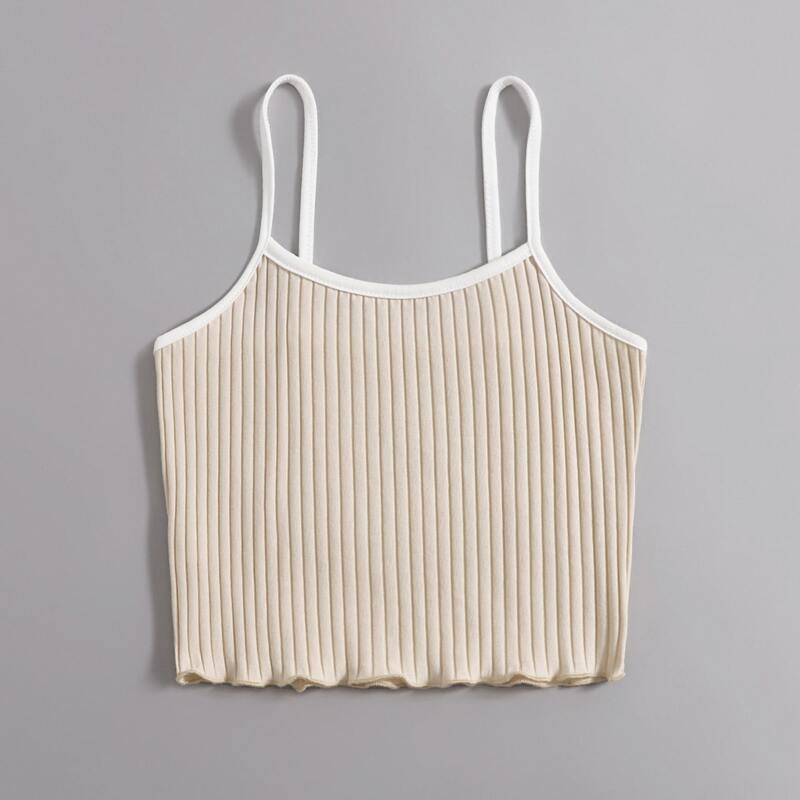 

Contrast Binding Ribbed Cami, Beige