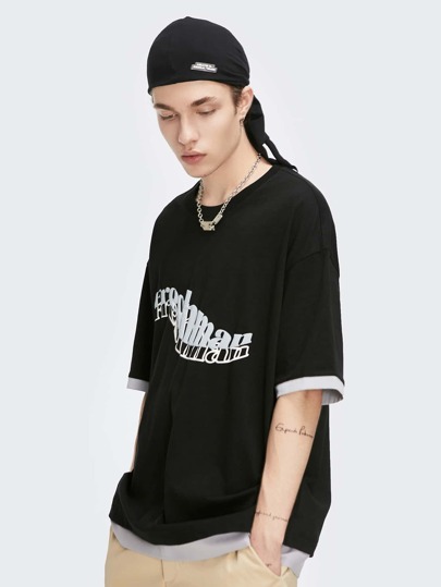 INFLATION تي شيرت 2 في 1 بجرافيك عبارة للرجال