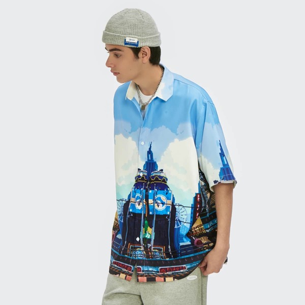 

Men Building Print Shirt, Multicolor