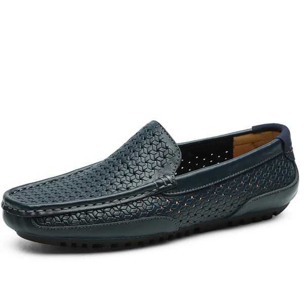 

Men Minimalist Braided Design Loafers, Blue