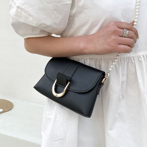 

Faux Pearl Strap Crossbody Bag, Black